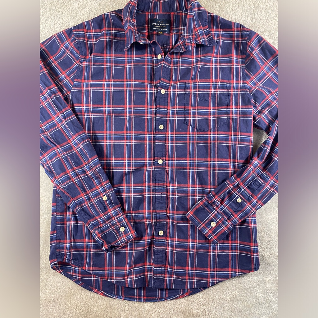 Lucky Brand Mens M Multicolor Saturday Stretch Button Down LS Plaid 43